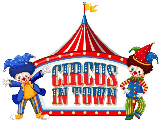Lettertypeontwerp voor woordcircus in de stad met clowns in het circus