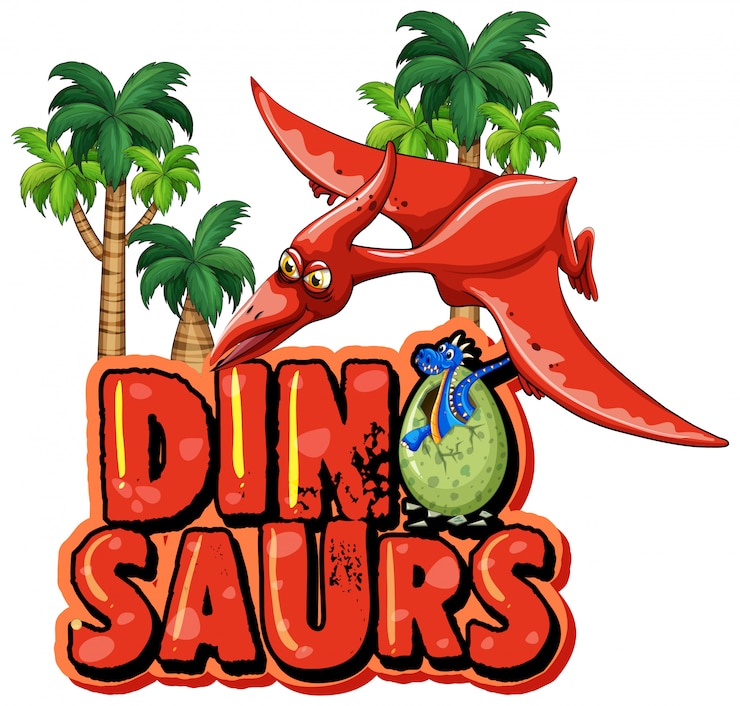Gratis Vector lettertypeontwerp voor woorddinosaurus met pteranodon vliegen