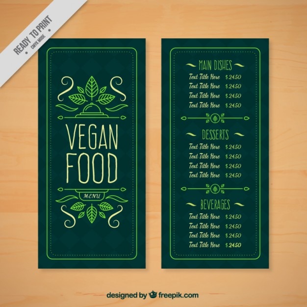 Gratis vector leuk en eenvoudig met de hand getekende menu voor een vegetarisch restaurant