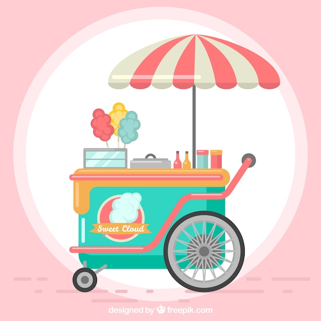 Gratis vector leuk katoen candy cart met paraplu