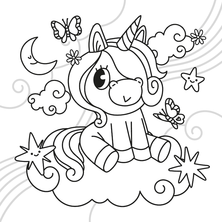 Gratis Vector leuk kleurboek met eenhoorn