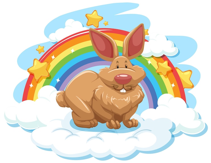 Gratis Vector leuk konijn op de wolk met regenboog