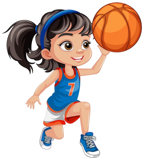 Gratis vector leuk meisje dat basketbal speelt.