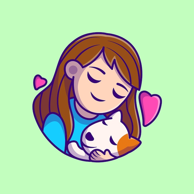 Leuk meisje knuffel hond Cartoon afbeelding. Flat Cartoon stijl