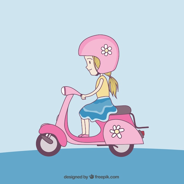 Gratis vector leuk meisje met scooter