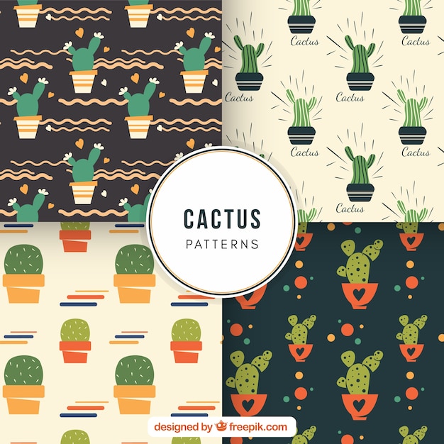 Gratis vector leuk pakket met mooie cactuspatronen