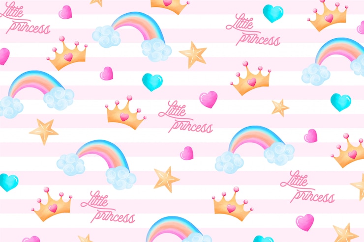 Gratis Vector leuk patroon met mooie elementen voor een kleine prinses