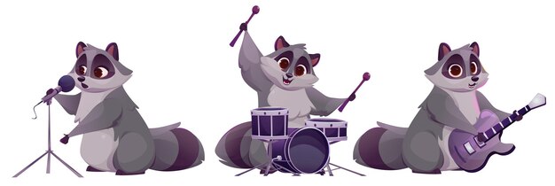 Leuk wasbeer personage dat een muziekinstrument speelt