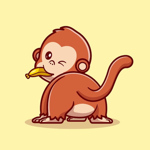Gratis vector leuke aap eten banaan cartoon vector pictogram illustratie. dierlijke natuur pictogram concept geïsoleerd plat