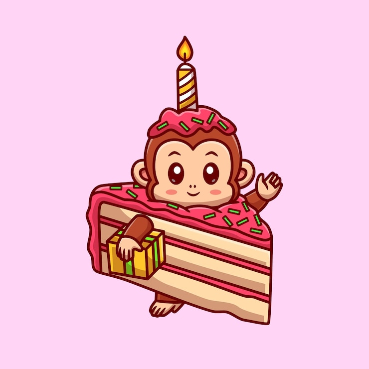 Gratis Vector leuke aap met verjaardagstaart cartoon vector icon illustratie animal food icon concept geïsoleerd p