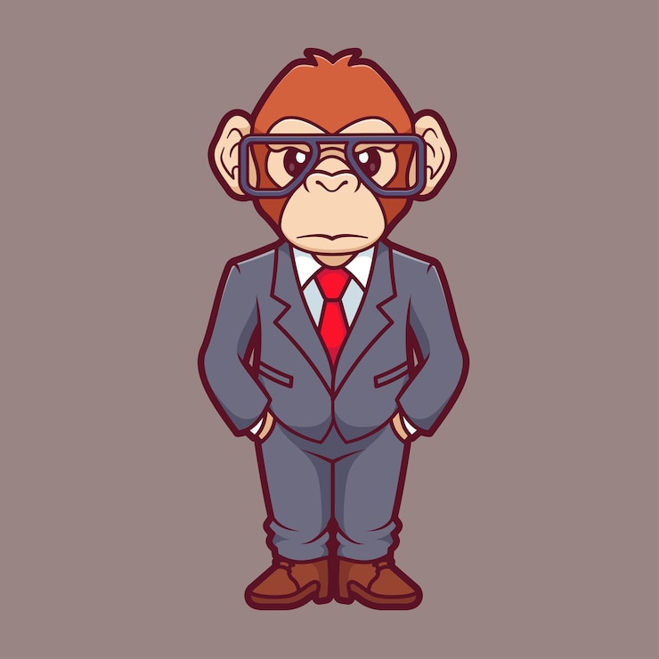 Gratis Vector leuke aap zakenman cartoon vector icoon illustratie dier zaken icoon geïsoleerde platte vector