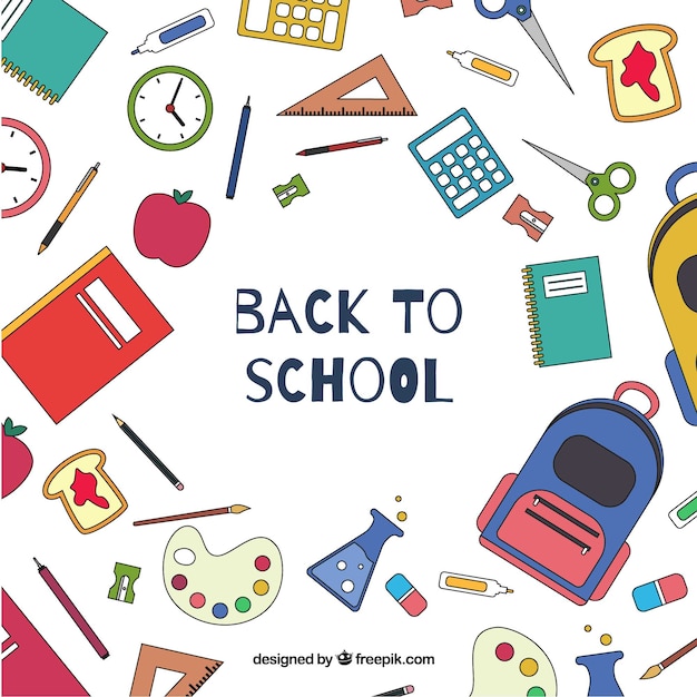 Gratis vector leuke achtergrond met verschillende schoolmaterialen