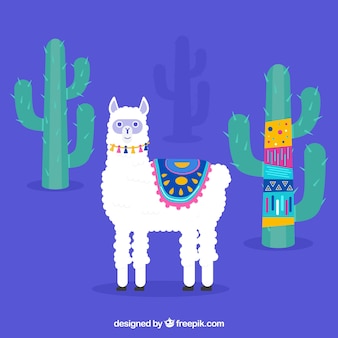 Leuke alpaca achtergrond met cactus