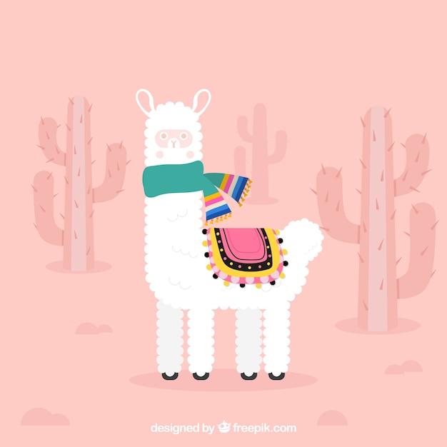 Gratis vector leuke alpaca achtergrond met cactus