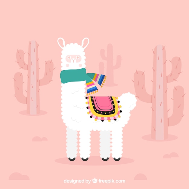 Leuke alpaca achtergrond met cactus