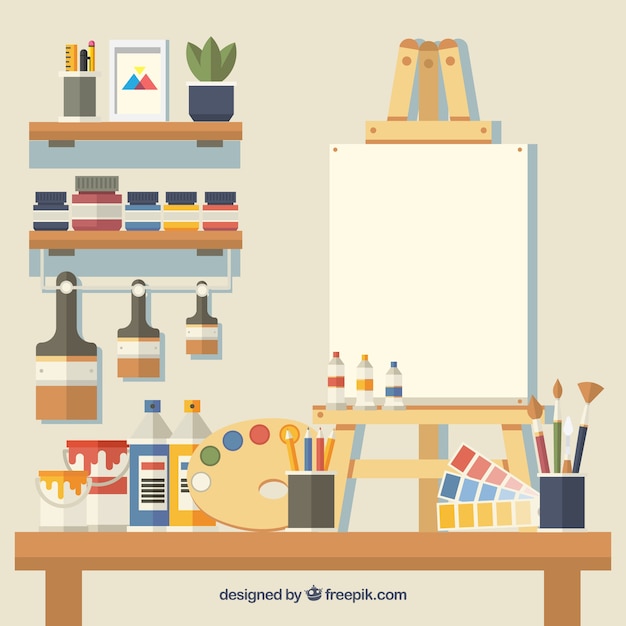 Gratis vector leuke art studio met veel elementen