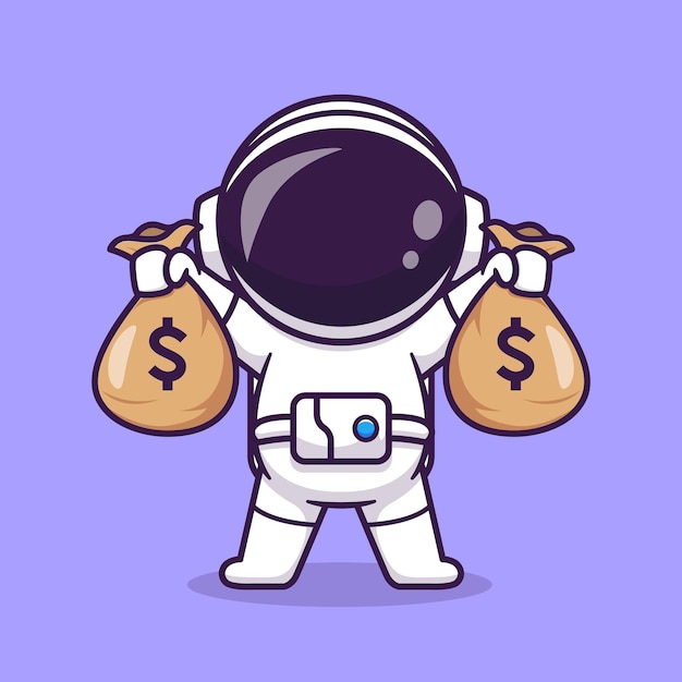 Leuke astronaut bedrijf geldzak cartoon vector pictogram illustratie wetenschap zakelijk pictogram geïsoleerd