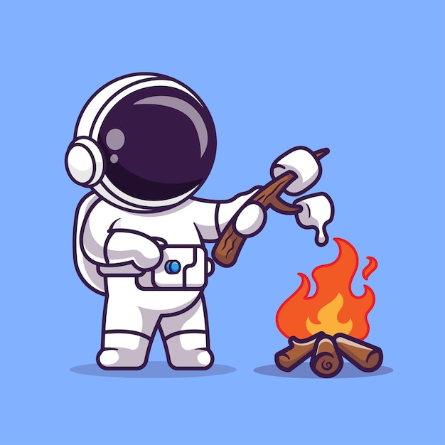 Leuke Astronaut Brand Marshmallow Cartoon Vector Pictogram Illustratie Wetenschap Voedsel Pictogram Concept Geïsoleerd