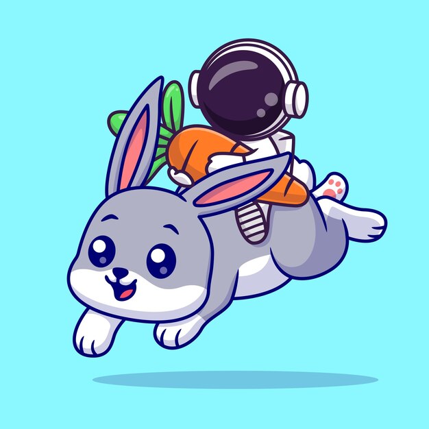 Leuke astronaut die op een konijn rijdt met een wortel Cartoon Vector Icon Illustratie Wetenschap Dier geïsoleerd