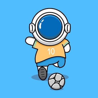 Leuke astronaut die voetbal cartoon ontwerp speelt