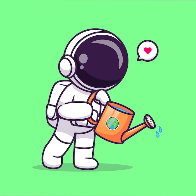 Leuke astronaut drenken plant cartoon vector pictogram illustratie wetenschap technologie pictogram geïsoleerd