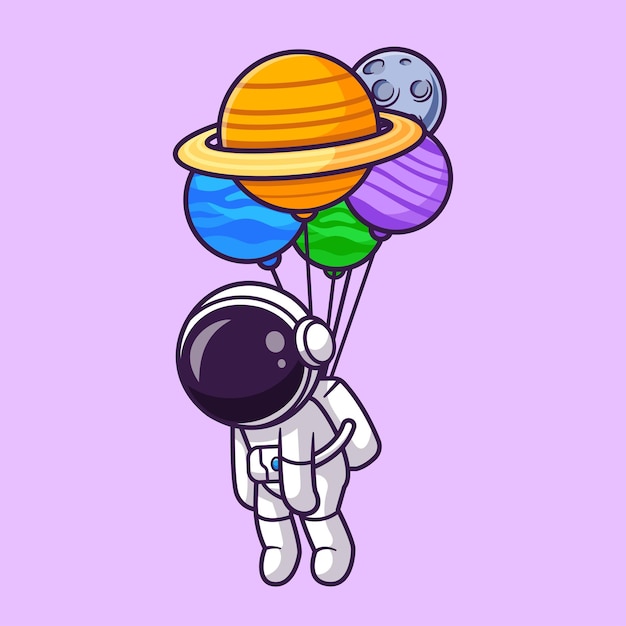 Leuke Astronaut Drijvend Met Planeet Ballon Cartoon Vector Pictogram Illustratie Wetenschap Technologie