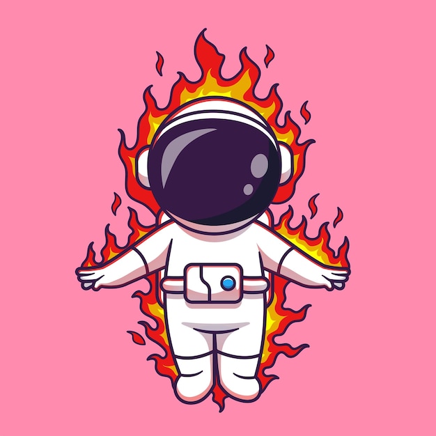 Leuke astronaut fire element cartoon vector icon illustratie. wetenschap technologie pictogram geïsoleerd plat