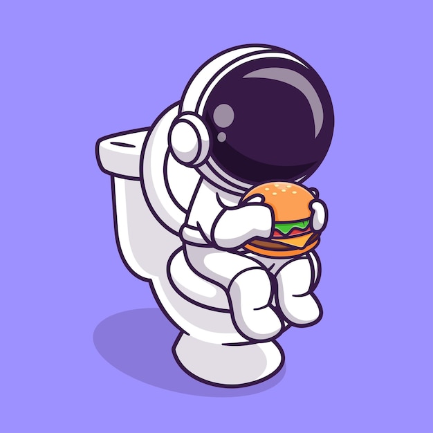 Leuke Astronaut Hamburger Eten In Toilet Cartoon Vector Pictogram Illustratie Wetenschap Voedsel Platte Cartoon
