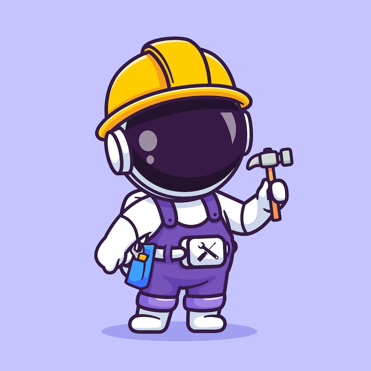 Gratis Vector leuke astronaut handyman met hamer cartoon vector icon illustratie wetenschapsberoep geïsoleerd