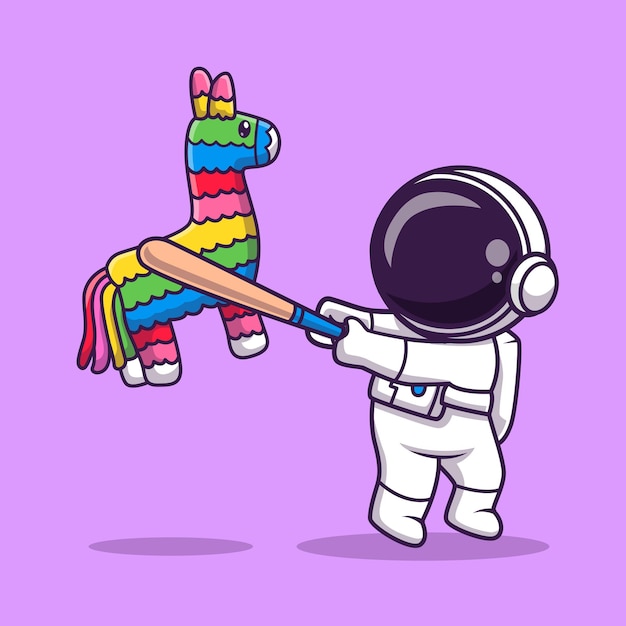 Leuke astronaut hit pinata cartoon vector pictogram illustratie wetenschap vakantie pictogram concept geïsoleerd