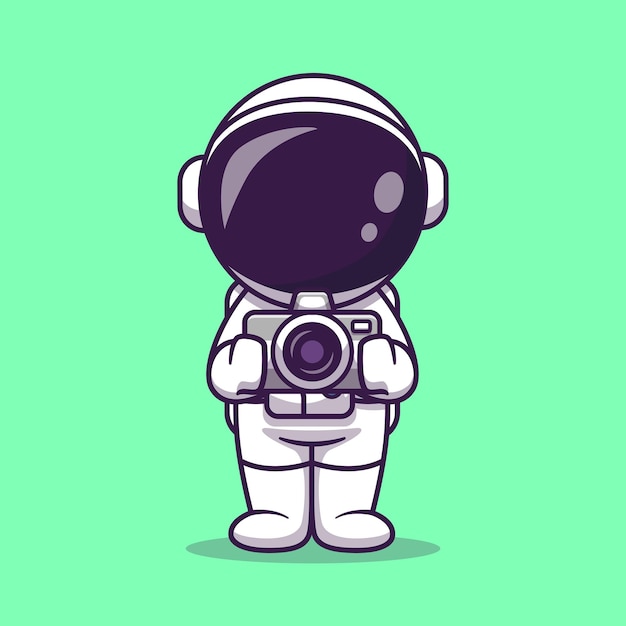 Leuke astronaut holding camera cartoon vector icon illustratie. wetenschap technologie pictogram geïsoleerd