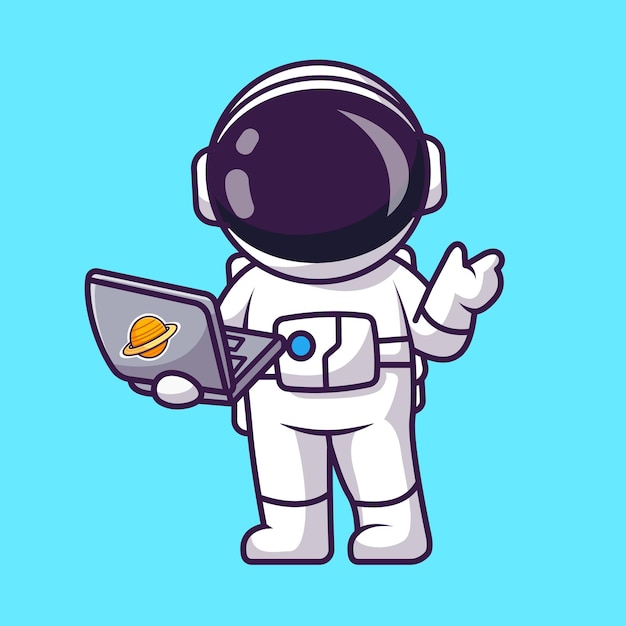 Leuke Astronaut Holding Laptop Cartoon Vector Icon Illustratie. Wetenschap technologie pictogram geïsoleerd