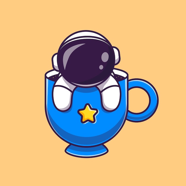 Leuke astronaut in kopje koffie cartoon vector pictogram illustratie. wetenschap drankje pictogram concept geïsoleerd premium vector. platte cartoonstijl