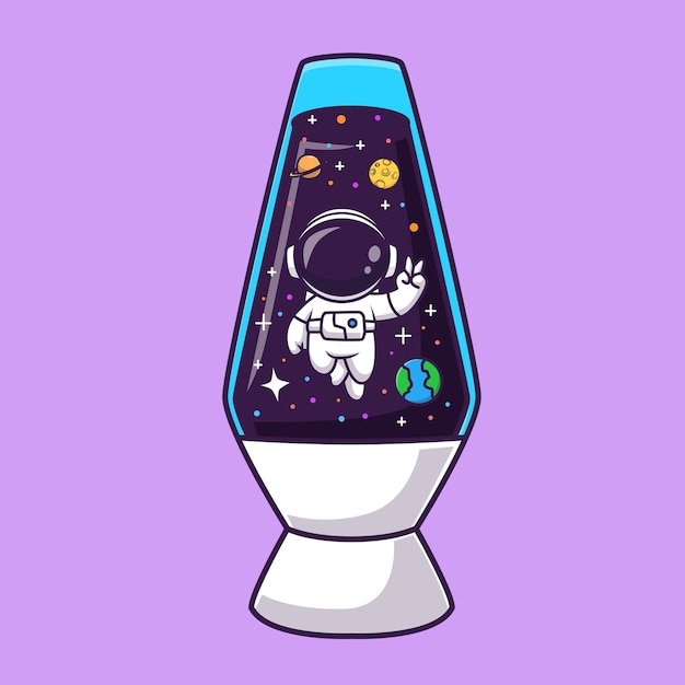 Gratis vector leuke astronaut in lantaarn ruimte lamp cartoon vector pictogram illustratie. wetenschap technologie geïsoleerd