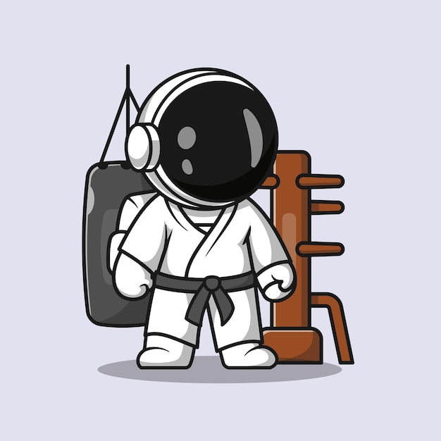 Gratis vector leuke astronaut karate cartoon vector pictogram illustratie wetenschap sport pictogram concept geïsoleerd plat