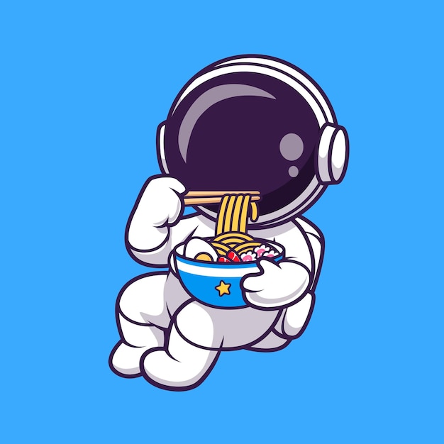 Leuke Astronaut Ramen Noodle Eten In Ruimte Cartoon Vector Pictogram Illustratie Wetenschap Voedsel Geïsoleerd