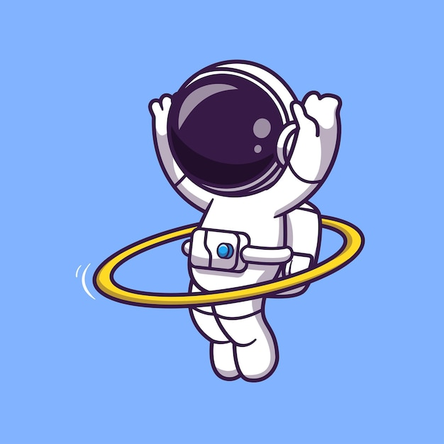 Leuke astronaut spelen hoelahoep cartoon vector pictogram illustratie. wetenschap sport pictogram concept geïsoleerde premium vector. platte cartoonstijl