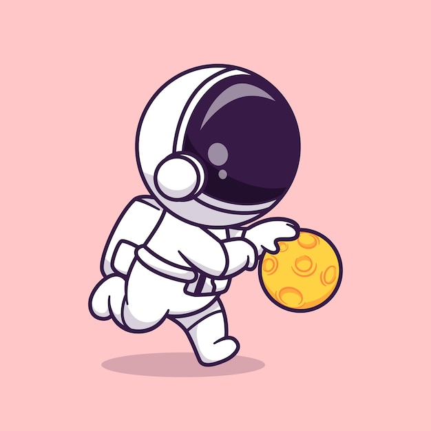 Gratis vector leuke astronaut spelen maan mand cartoon vector pictogram illustratie wetenschap sport pictogram geïsoleerd flat