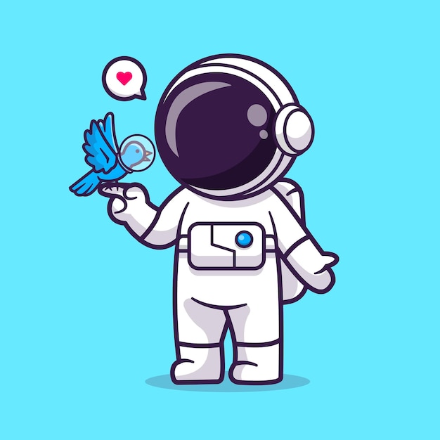 Gratis vector leuke astronaut spelen met vogel in ruimte cartoon vector pictogram illustratie. wetenschap dier geïsoleerd