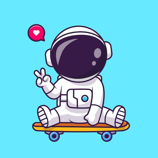 Leuke Astronaut Vredesteken Op Skateboard Cartoon Vector Pictogram Illustratie Wetenschap Sport Geïsoleerd