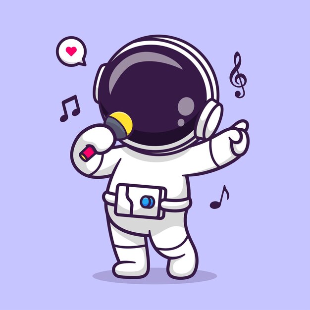Leuke Astronaut Zingen Met Microfoon En Hoofdtelefoon Cartoon Vector Pictogram Illustratie Wetenschap Tech