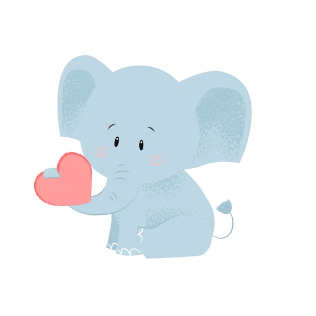 Leuke babyolifant met rood hart in boomstam