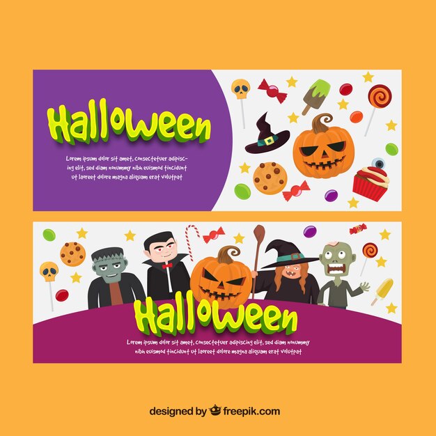 Leuke banners met monsters en Halloween artikelen