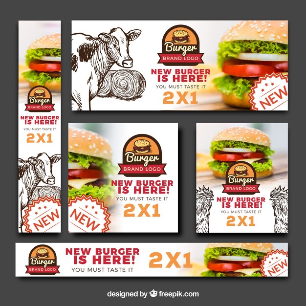 Leuke banners met smakelijke hamburger