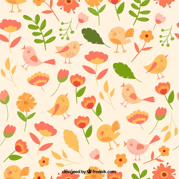 Leuke bloemen en vogels patroon