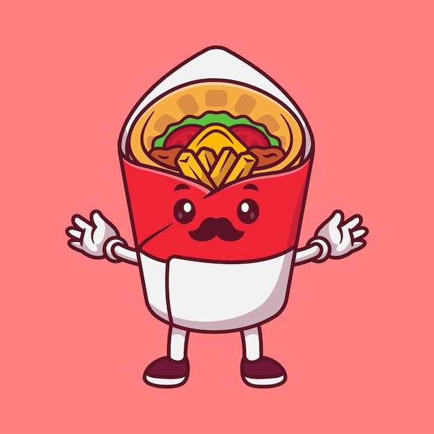 Leuke burrito zwaaiende hand cartoon vector pictogram illustratie mensen voedsel pictogram concept geïsoleerd plat