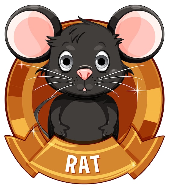 Gratis vector leuke cartoon rat in glanzend embleem