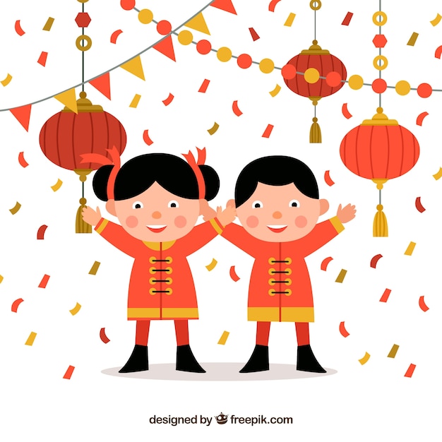 Gratis vector leuke chinese gelukkige nieuwe jaarachtergrond