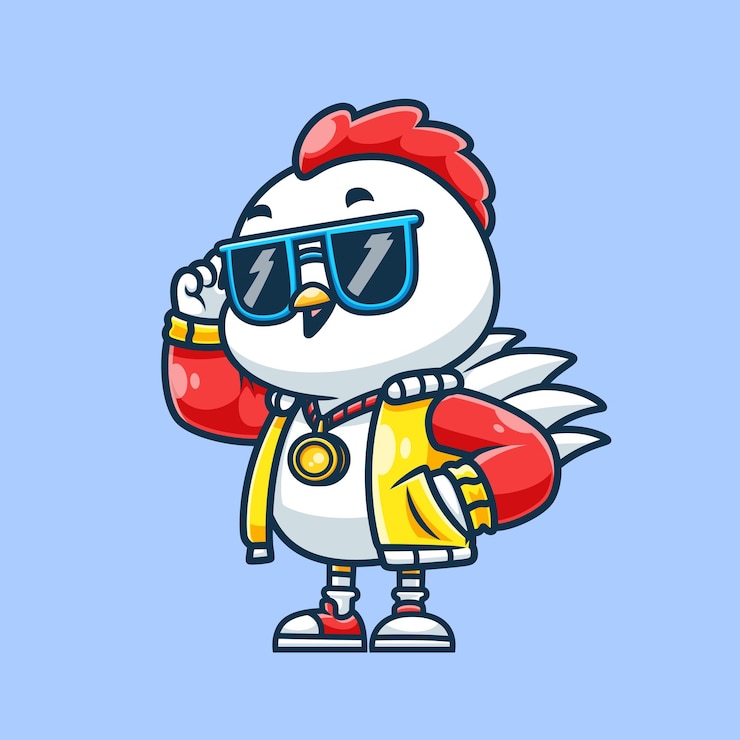 Gratis Vector leuke coole kip met jas en bril cartoon vector icon illustratie animal fashion flat