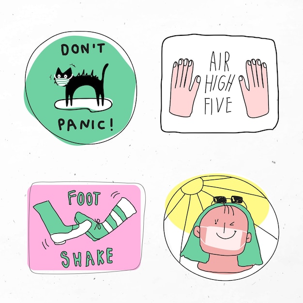 Leuke covid-19 vector doodle dagboek stickers set